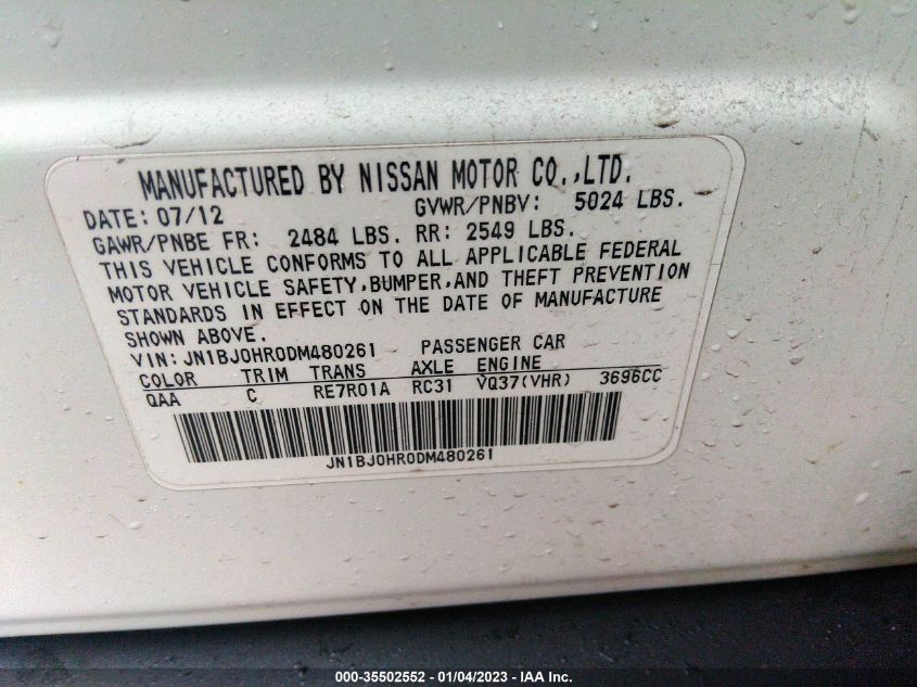 2013 INFINITI EX37 JOURNEY - JN1BJ0HR0DM480261