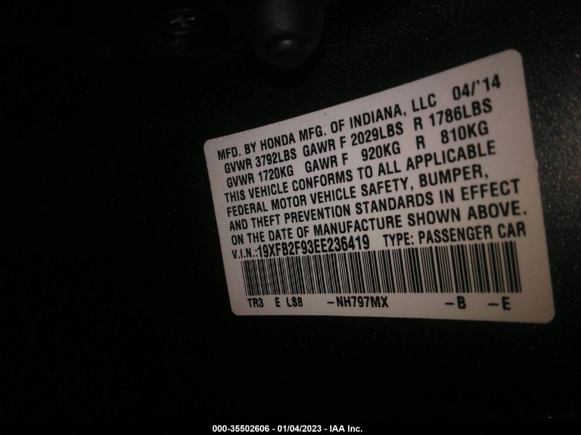 2014 HONDA CIVIC SEDAN EX-L - 19XFB2F93EE236419