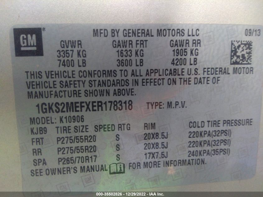2014 GMC YUKON XL DENALI 1GKS2MEFXER178318