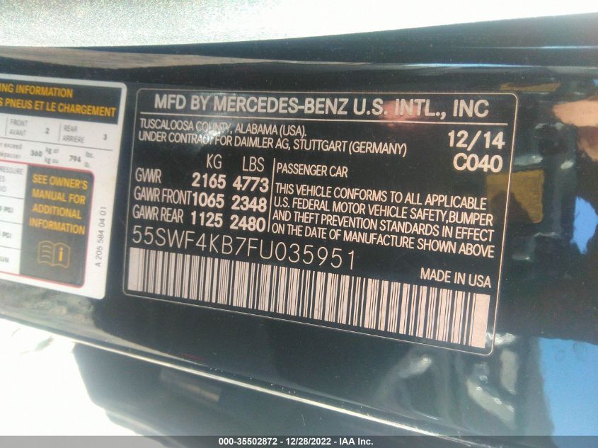 2015 MERCEDES-BENZ C-CLASS C 300 55SWF4KB7FU035951