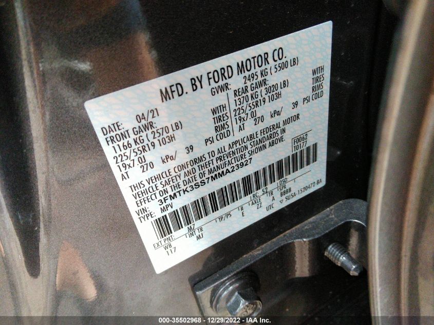 2021 FORD MUSTANG MACH-E PREMIUM 3FMTK3SS7MMA23927