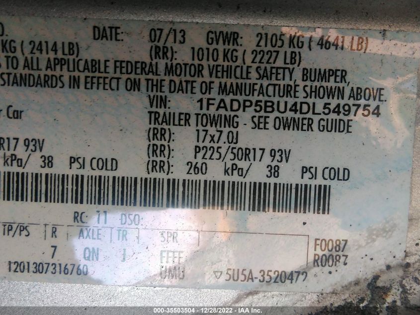 VIN 1FADP5BU4DL549754 2013 FORD C-MAX HYBRID no.9