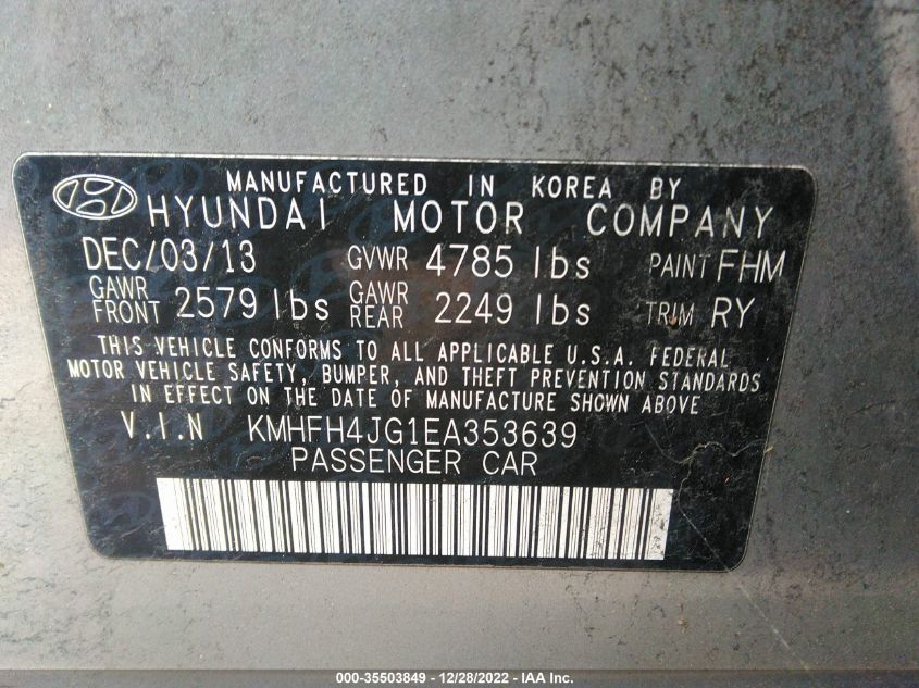 2014 HYUNDAI AZERA LIMITED KMHFH4JG1EA353639