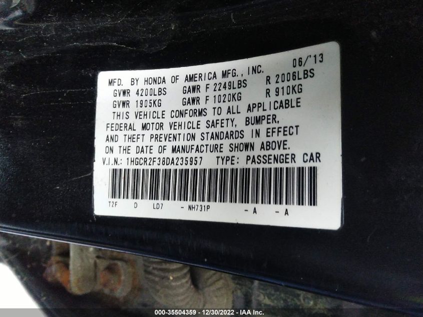 2013 HONDA ACCORD SDN LX 1HGCR2F38DA235957