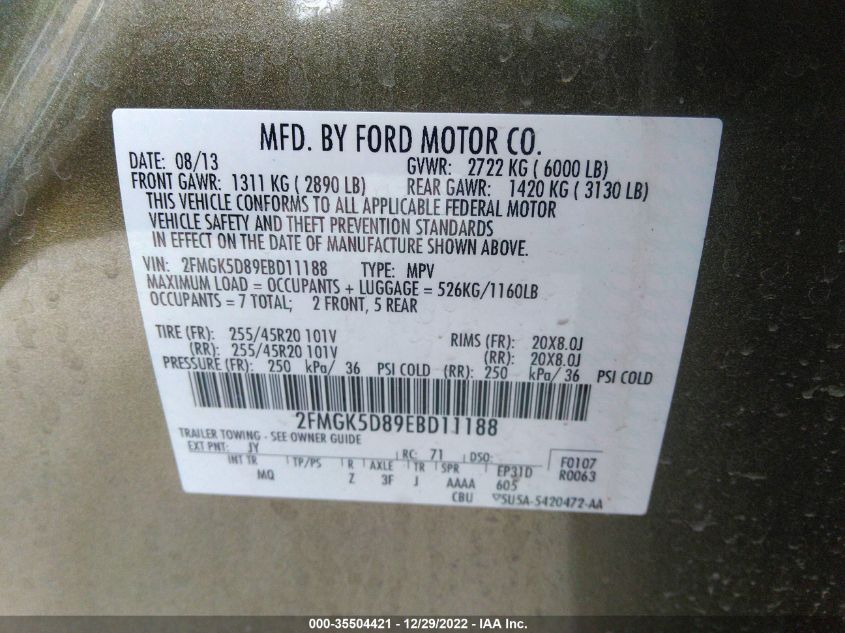 2014 FORD FLEX LIMITED 2FMGK5D89EBD11188