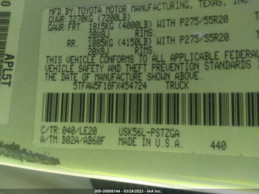 2015 TOYOTA TUNDRA 4WD TRUCK PLATINUM/1794 - 5TFAW5F18FX454724