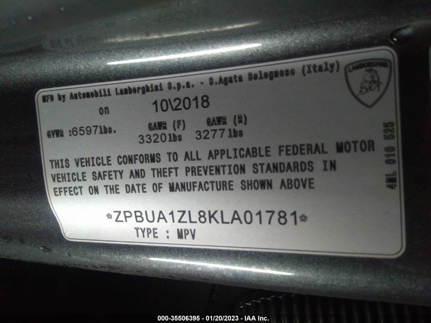 2019 LAMBORGHINI URUS ZPBUA1ZL8KLA01781