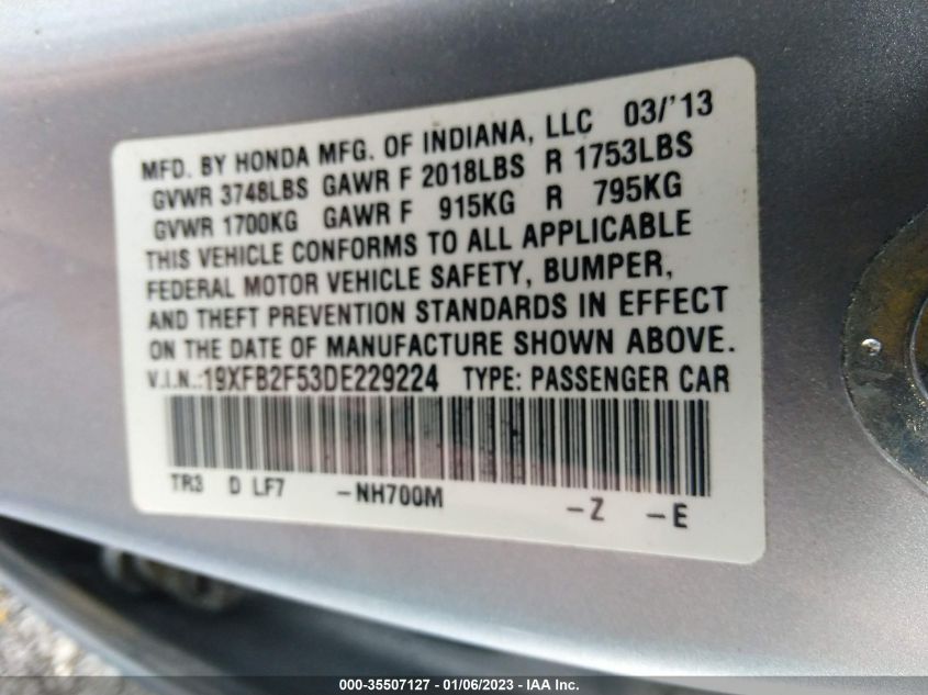 2013 HONDA CIVIC SDN LX 19XFB2F53DE229224