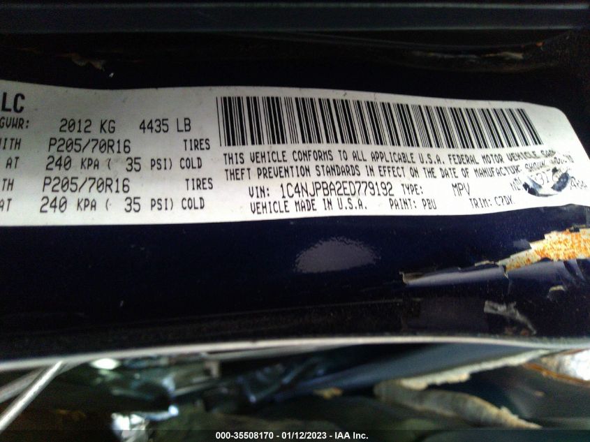 2014 JEEP PATRIOT SPORT/ALTITUDE - 1C4NJPBA2ED779192
