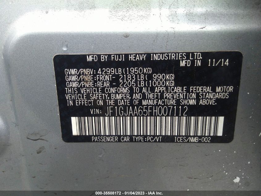 2015 SUBARU IMPREZA SEDAN JF1GJAA65FH007112