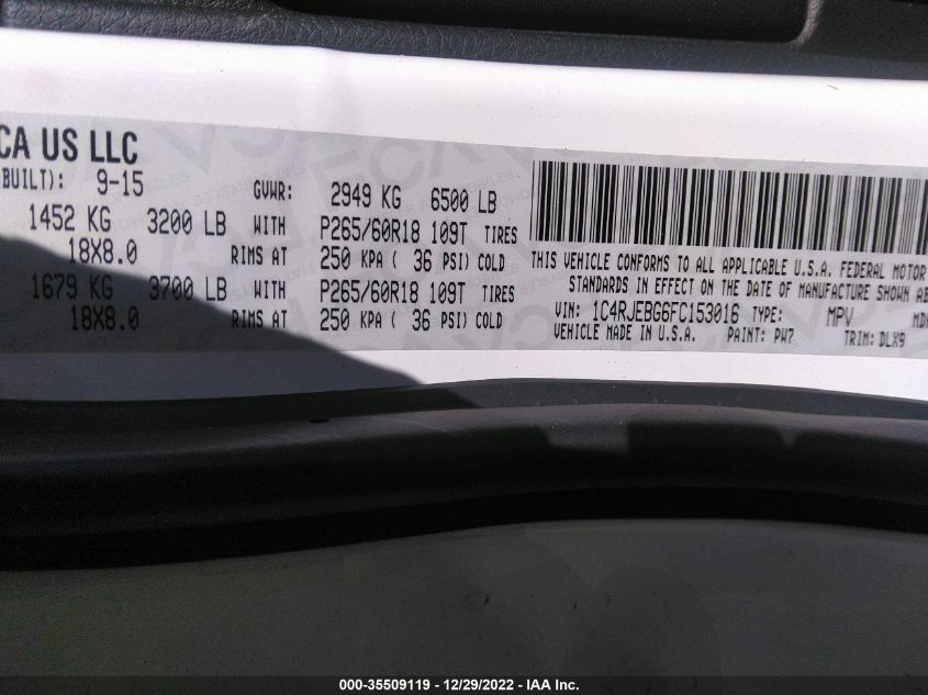 2015 JEEP GRAND CHEROKEE LIMITED 1C4RJEBG6FC153016