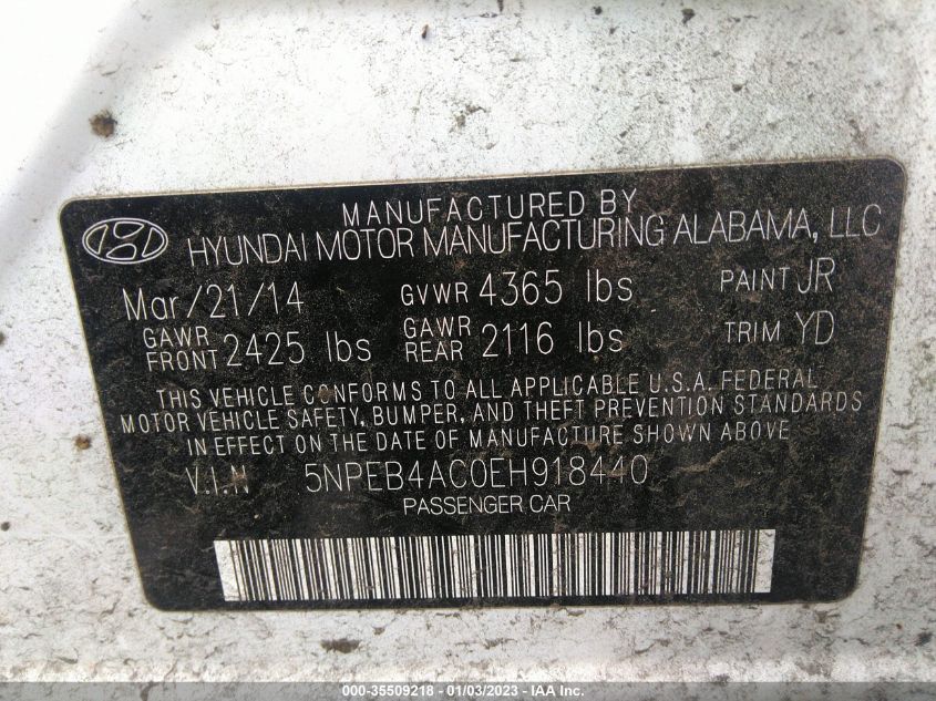 2014 HYUNDAI SONATA GLS - 5NPEB4AC0EH918440