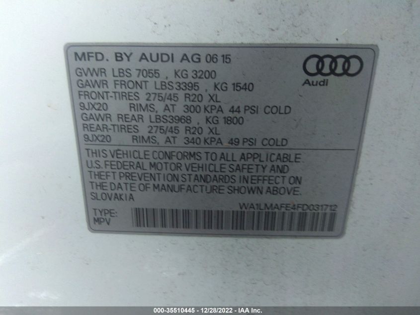 2015 AUDI Q7 3.0L TDI PREMIUM PLUS WA1LMAFE4FD031712