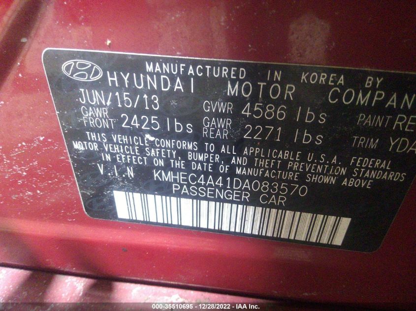 2013 HYUNDAI SONATA HYBRID LIMITED - KMHEC4A41DA083570