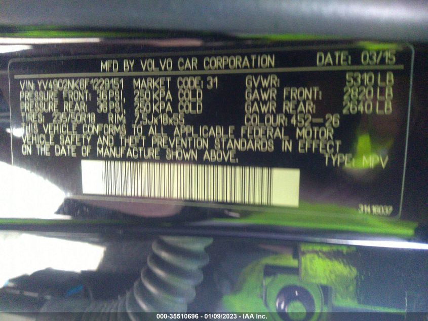 2015 VOLVO XC70 T6 YV4902NK6F1229151