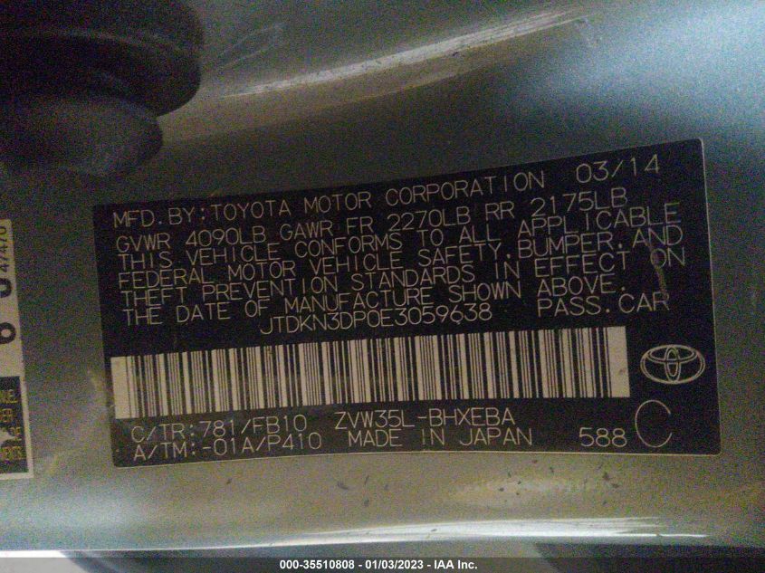 2014 TOYOTA PRIUS PLUG-IN JTDKN3DP0E3059638