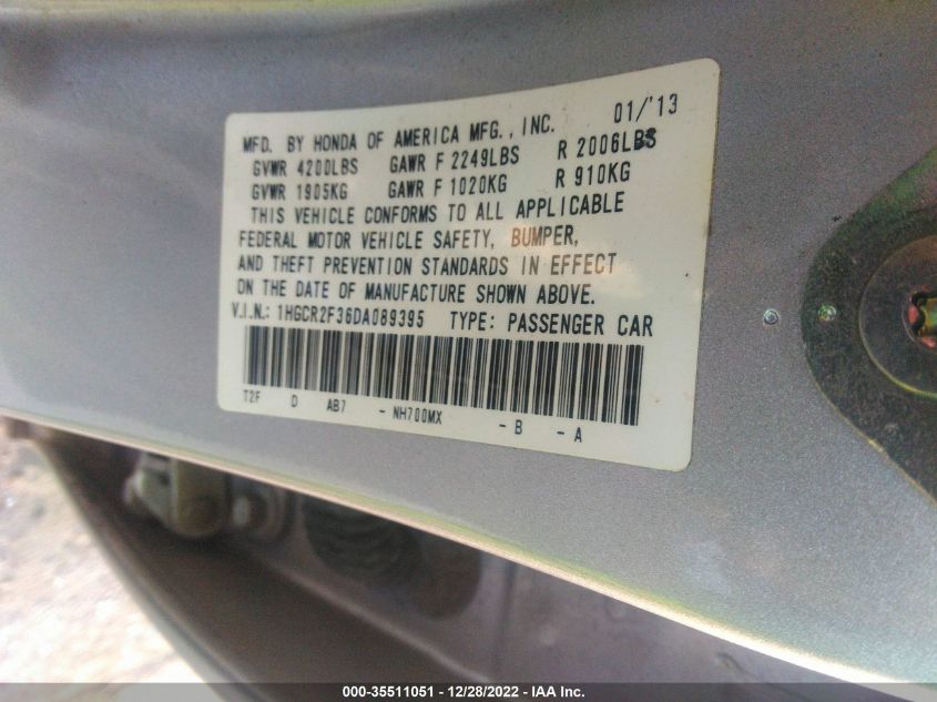 2013 HONDA ACCORD SDN LX 1HGCR2F36DA089395