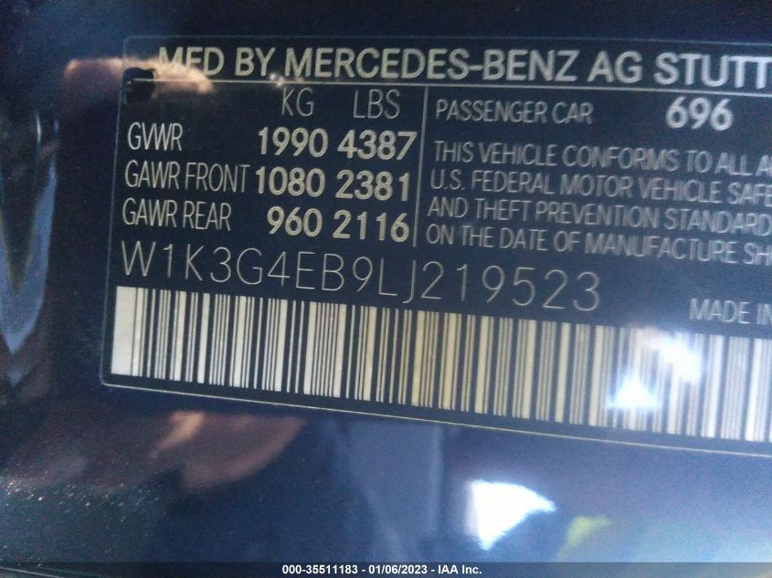 2020 MERCEDES-BENZ A-CLASS A 220 W1K3G4EB9LJ219523