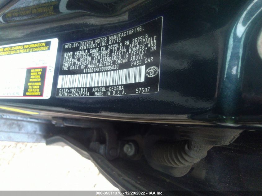 2013 TOYOTA CAMRY HYBRID LE/XLE 4T1BD1FK1DU095030