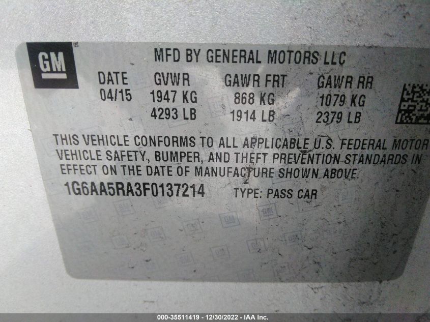 2015 CADILLAC ATS STANDARD - 1G6AA5RA3F0137214