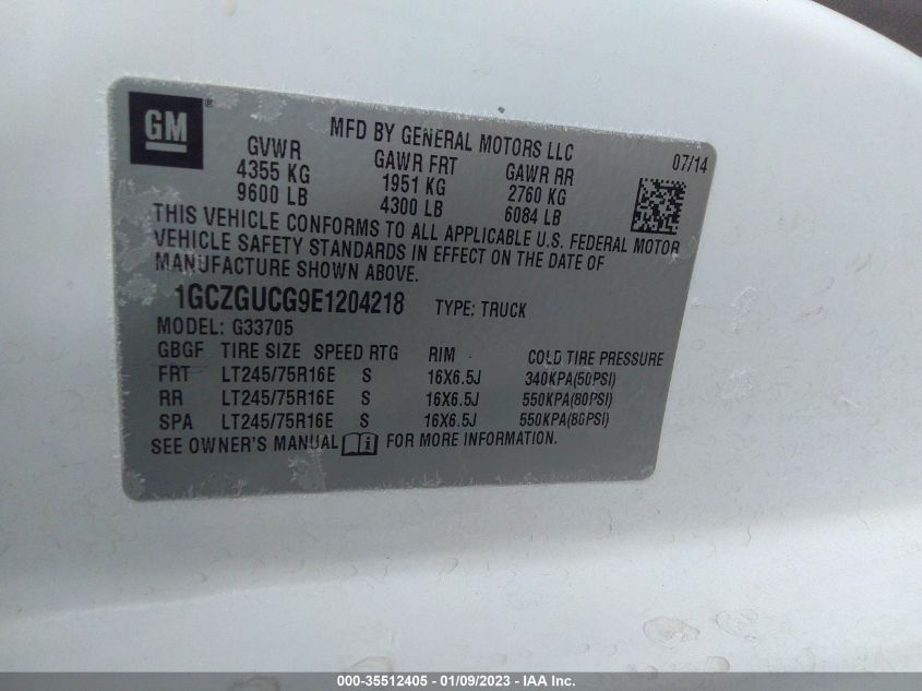 2014 CHEVROLET EXPRESS CARGO VAN 1GCZGUCG9E1204218