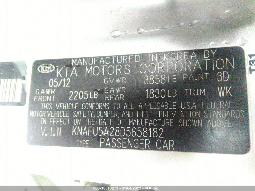2013 KIA FORTE 5-DOOR EX KNAFU5A28D5658182