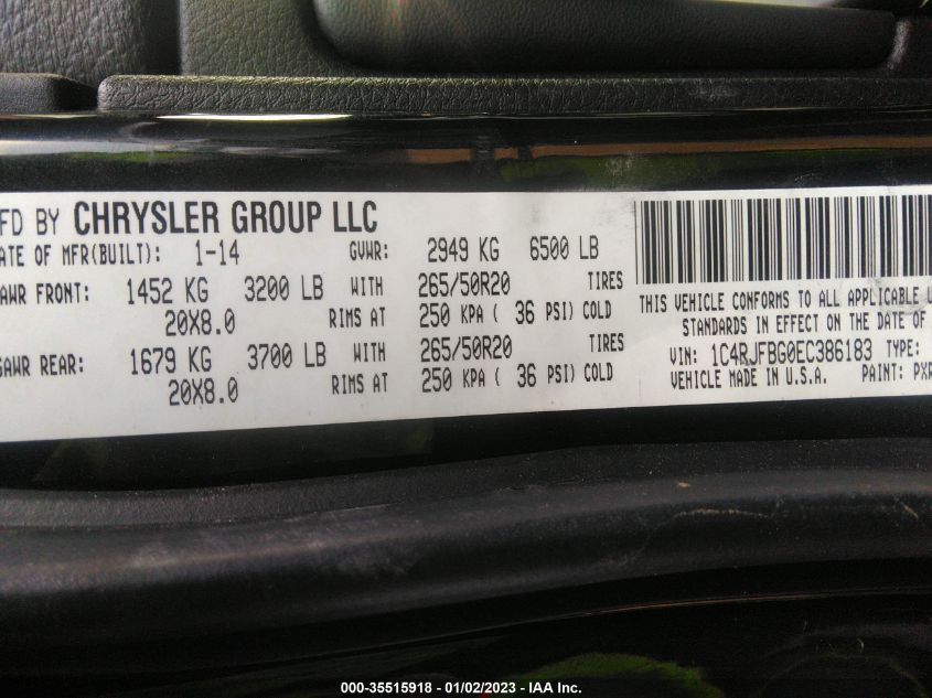 2014 JEEP GRAND CHEROKEE LIMITED - 1C4RJFBG0EC386183