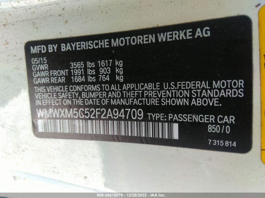 2015 MINI COOPER HARDTOP WMWXM5C52F2A94709