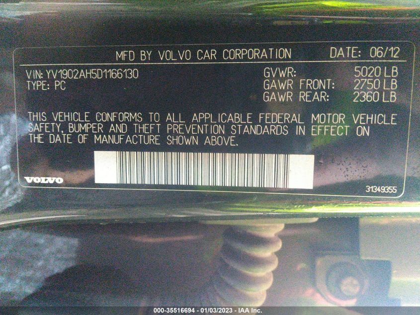 2013 VOLVO S80 T6 YV1902AH5D1166130