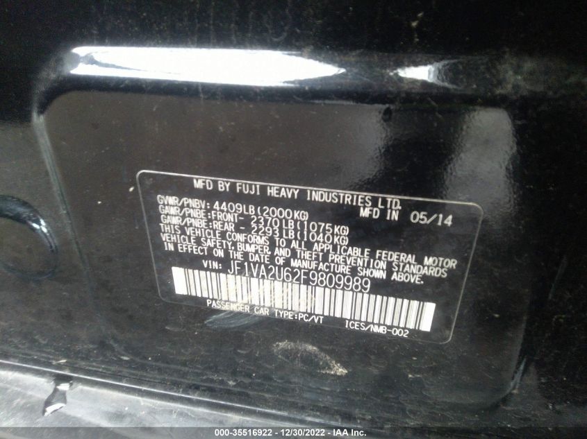 2015 SUBARU WRX STI LIMITED JF1VA2U62F9809989