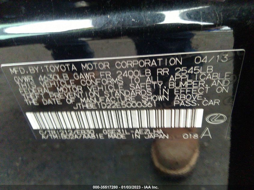 2014 LEXUS IS 350 JTHBE1D22E5000361