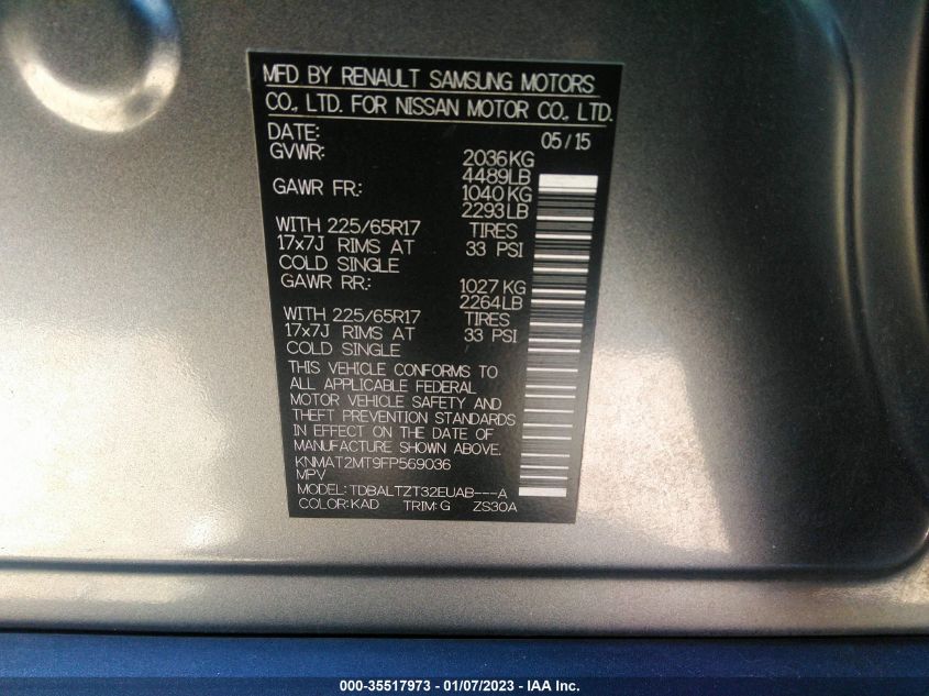 2015 NISSAN ROGUE SV - KNMAT2MT9FP569036