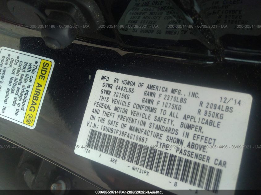 2015 ACURA TLX - 19UUB1F39FA010887