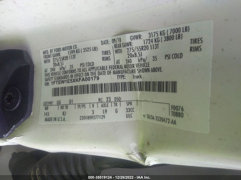 2019 FORD F-150 XL/XLT/LARIAT 1FTEW1E5XKFA00179