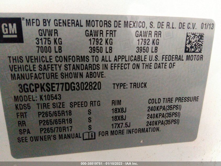 2013 CHEVROLET SILVERADO 1500 LT - 3GCPKSE77DG302820