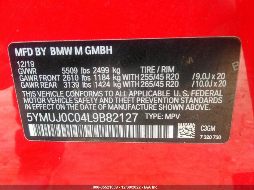 2020 BMW X4 M 5YMUJ0C04L9B82127