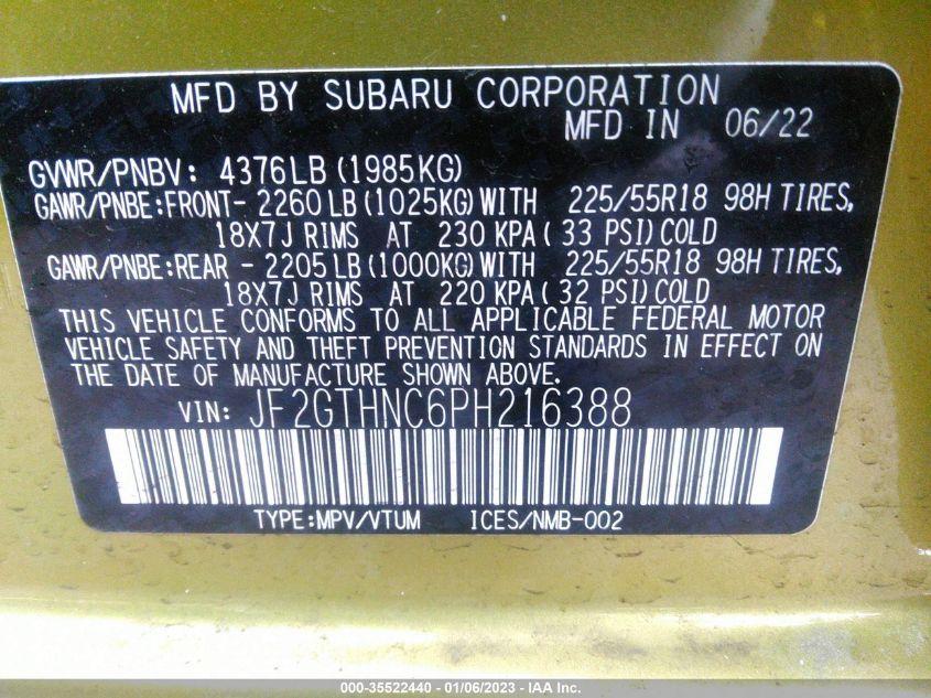 VIN JF2GTHNC6PH216388 2023 SUBARU CROSSTREK no.9