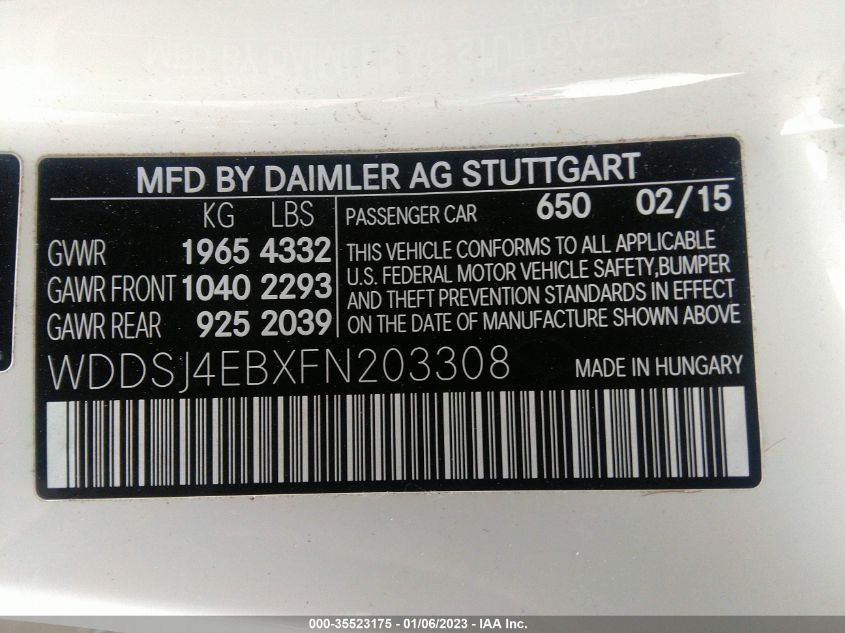 2015 MERCEDES-BENZ CLA-CLASS CLA 250 WDDSJ4EBXFN203308