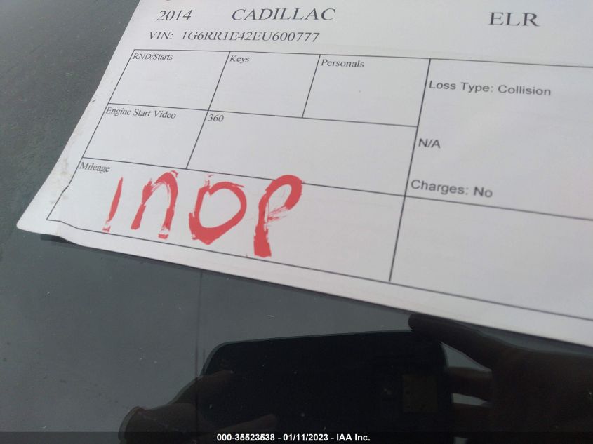 2014 CADILLAC ELR 1G6RR1E42EU600777