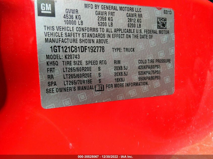 2013 GMC SIERRA 2500HD SLT 1GT121C81DF192778