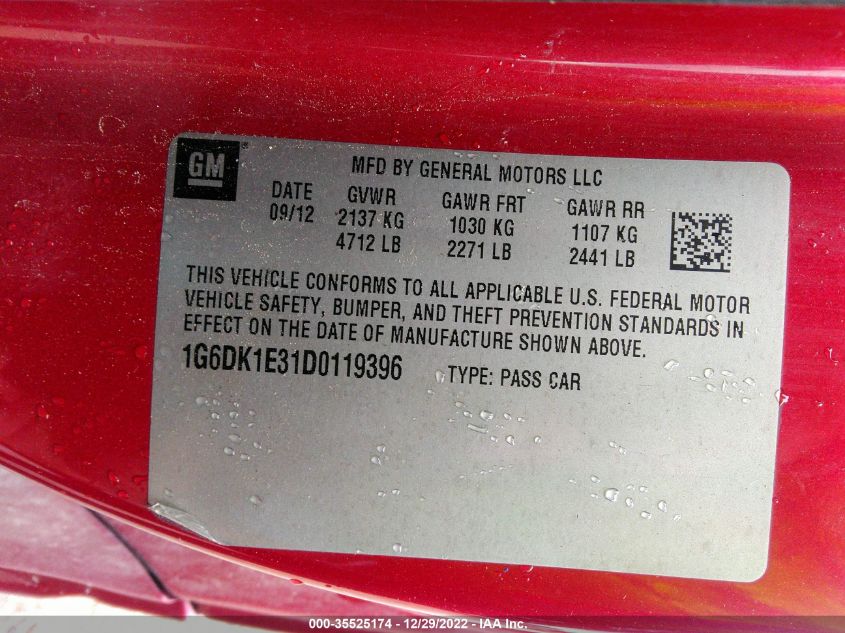 2013 CADILLAC CTS COUPE PERFORMANCE 1G6DK1E31D0119396