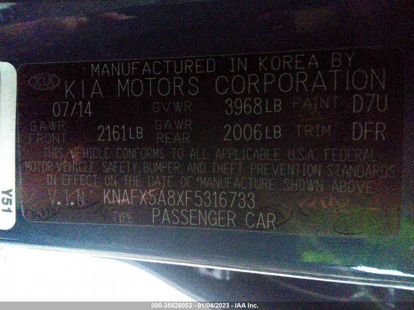 2015 KIA FORTE 5-DOOR EX KNAFX5A8XF5316733
