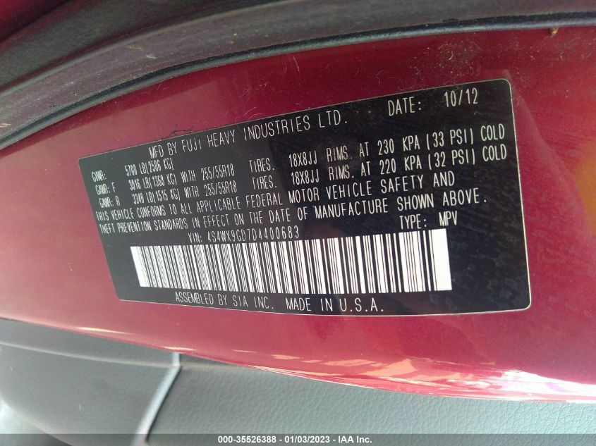 2013 SUBARU TRIBECA LIMITED 4S4WX9GD7D4400683