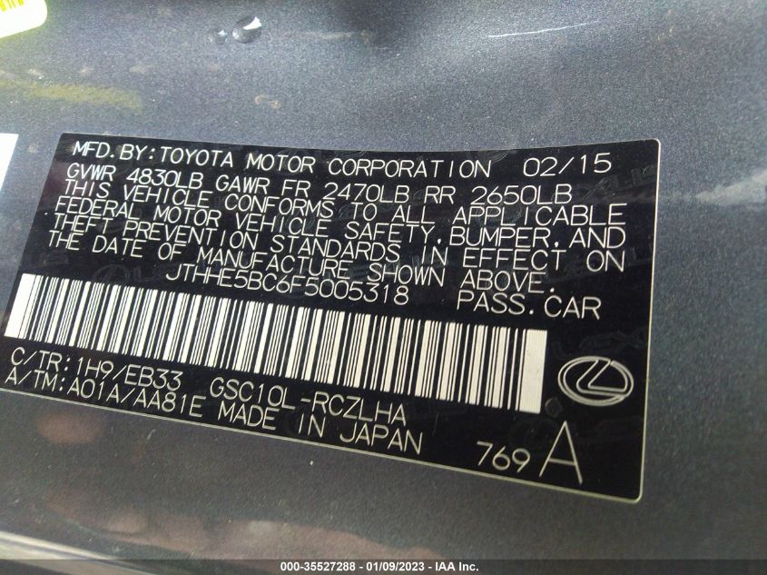 2015 LEXUS RC 350 - JTHHE5BC6F5005318