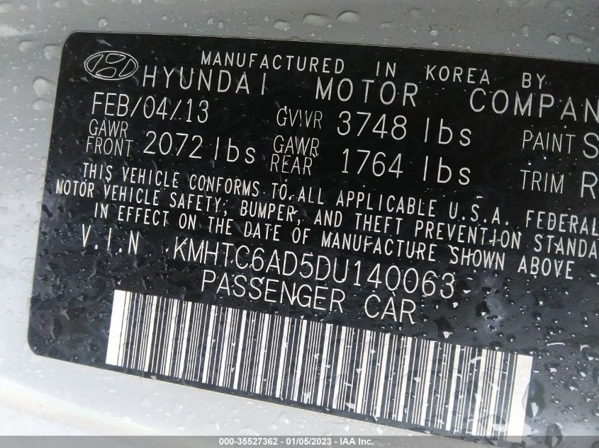 2013 HYUNDAI VELOSTER MIX - KMHTC6AD5DU140063
