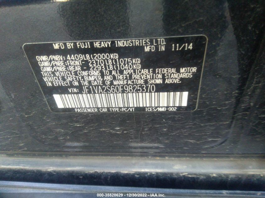 2015 SUBARU WRX STI LIMITED JF1VA2S60F9825370