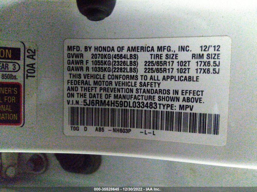 2013 HONDA CR-V EX 5J6RM4H59DL033483