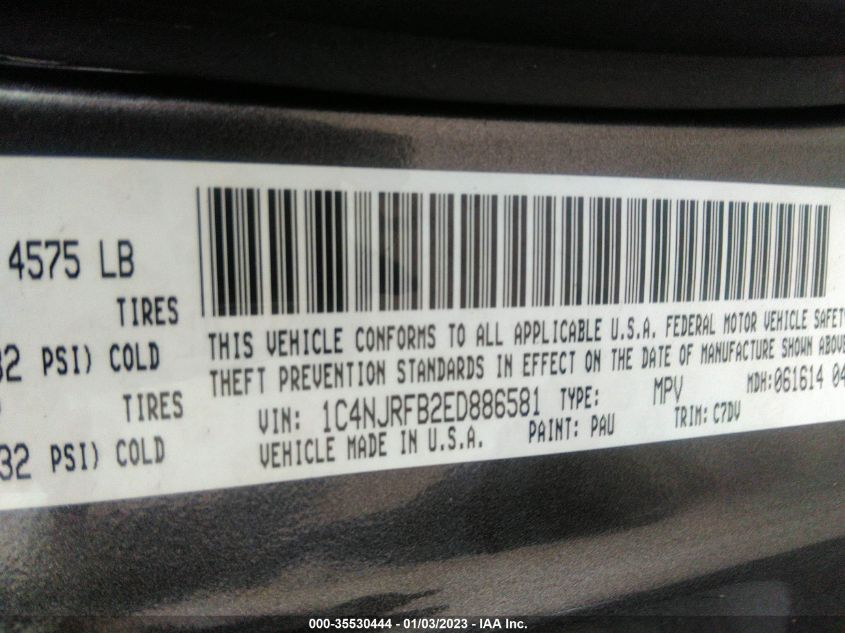 2014 JEEP PATRIOT LATITUDE 1C4NJRFB2ED886581