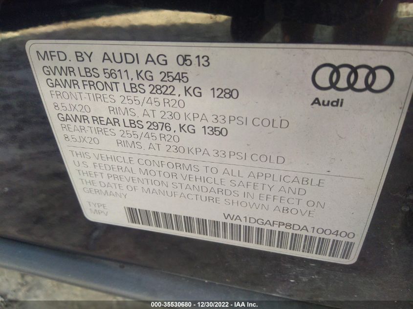 2013 AUDI Q5 PREMIUM PLUS WA1DGAFP8DA100400