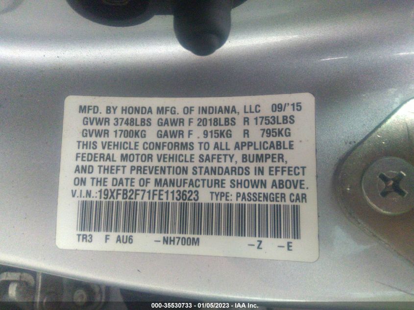 2015 HONDA CIVIC SEDAN SE - 19XFB2F71FE113623